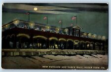 Virginia Postcard New Pavilion Dance Hall Ocean View Night Scene Moonlight 1910 picture