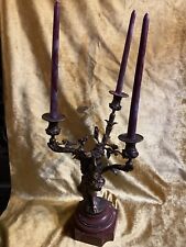 Antique Devil Satyr Pan Bronze Candle Holder Occult Large Heavy Marble Piece picture