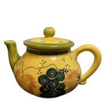 Blue Ridge Ceramic Teapot Size 8 Inch Tall 10 Inch Wide Yellow Brown Grapes picture