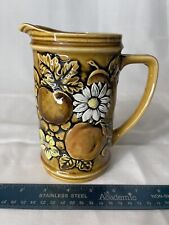 Vintage Brown/Mustard Pitcher With Fruit & Flowers Made in Japan picture