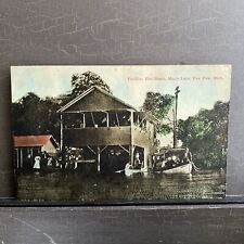 1910 Postcard Pavilion Dance Hall Elm Beach Maple Lake Paw Paw MI with boat dock picture