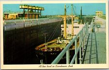 Postcard NY Massena Vessel at low level in Eisenhower Lock picture