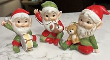 Vintage HOMCO Christmas Elf Elves Set 3 Figurines 5618 Drum Football Bear Styro picture