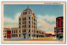1937 View Of City Building Drug Store Champaigne Illinois IL Vintage Postcard picture