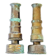 Vintage Brass Water Hose Nozzles Pair of Two Old Collectible Outdoor Tools picture