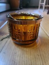 Vintage Amber Glass Asian Candle Lantern Amber Hanging Chain Copper Rim MCM  picture