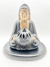 Vintage sitting Buddha on wood base incense tea light burner picture