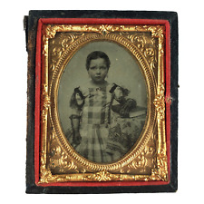Bookworm Girl Wearing Gloves Ambrotype c1860 Antique 1/9 Plate Kid Photo C3356 picture