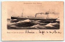 1903 Germany Norddeutscher Lloyd Bremen Rhein 2 Masted On Board Postcard UNP picture