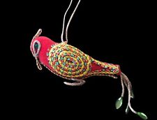 Vintage Jeweled Bird ornament Red Gold Seed Beads Accents   picture