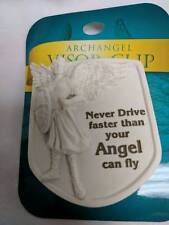 Auto visor clip NEVER DRIVE FASTER THAN YOUR GUARDIAN ANGEL CAN FLY new on card picture