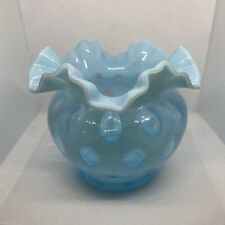 Vintage Fenton Aqua Blue Opalescent Glass Coin Dot Vase Ruffled Edge Bowl EUC picture