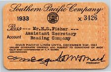 Vintage Railroad Annual Pass Southern Pacific Co. 1933 - X3426 picture