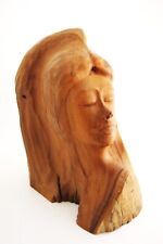 Vintage Mid-Century Woman's Face Wood Carving Signed Paul Of Hawaii Fujimoto picture