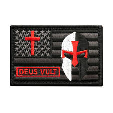 Deus Vult USA Flag Cross Templar Knight in God Wills Patch (Iron on -MTB35)  picture
