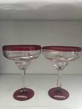 MARGARITA GLASSES TGIF OVERSIZED CHRISTMAS RED HAND BLOWN 12 oz Set Of 2 FRIDAYS picture