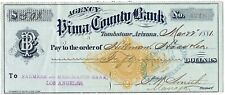 Tombstone AZ 1881 Bank Check Signed P. W. Smith Wyatt Earp Doc Holliday Friend picture