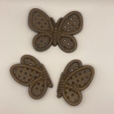 Set of 3 Brown Butterflies Wall Decor by Burwood Homco USA Made Vintage picture