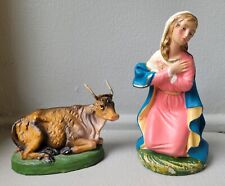 Vintage Fontanini Chalkware / Paper Mache Nativity Figure Mary, Oxen   Italy picture