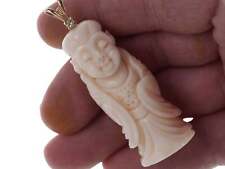 Vintage Chinese 14k Diamond/Carved Coral Budhha pendant. picture