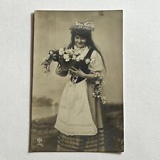 Antique RPPC Real Photograph French Postcard Beautiful Woman Flowers Bow picture