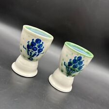 Vintage MA Hadley Pottery Egg Cups Blueberry Bouquet Hand Painted Serving Dishes picture