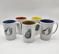 Fitz And Floyd - 5 Vintage Fruit Mugs with Colored Interiors picture