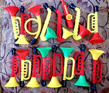 Vintage Plastic Toy Horn Lot of 15 + Kazoo - yellow, red and green picture