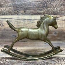 Vintage Solid Brass Rocking Horse 5.5 Inch Tall Home Decorative Gold-Tone picture