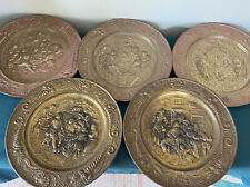 5 Antique Brass Chargers, Arts & Crafts Tavern Theme England Platters Plates 14
