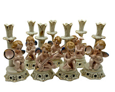 Vintage Cherubs Angels Playing Instruments Candle Holders Lot Of 7 Marked Japan picture