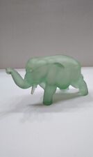 Vintage Tiara Indiana Frosted Satin Green Glass Candy Dish Elephant 7.5