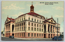 Vintage Postcard FL Miami Central Baptist Church 40s Cars Linen ~8851 picture