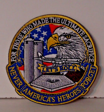 Never Forget America's Heroes Let's Roll 911 EMBROIDERED  IRON ON PATCH 3&1/2 picture