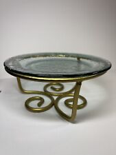 Thick Green Recycled Glass Bowl with Meta Iron Matte Gold Stand Excellent picture