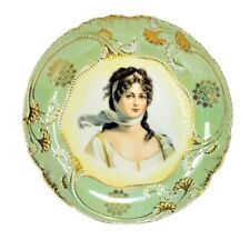 Antique Queen Louise Prussia Porcelain Green Luster Gold Moriage Portrait Plate picture