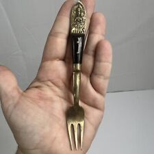 Vintage Siam Flatware Asian Thai Brass And Teakwood  HANDLE- Small Fork Cheese picture