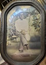 Vtg 1950’s Oval Convex Glass Barbola Deco Frame Man On Swing Portrait picture