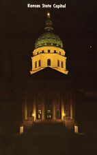 Kansas State Capitol At Night West Entrance Topeka Vintage Postcard Unposted picture