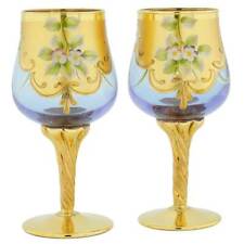 GlassOfVenice Set of Two Murano Glass Wine Glasses 24K Gold Leaf - Alexandrite picture