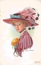 Beautiful Lady Feather Bow Hat F Earl Christy artist signed 1910c postcard picture