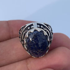 RARE ANCIENT MEDIEVAL ROMAN SILVERED COLOR WARRIOR TALISMAN RING BLACK STONE picture