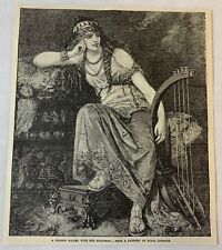 1886 magazine engraving~ HEBREW WOMAN WITH HER PSALTERY picture