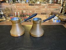Pair Of Vintage Turkish Style Copper Coffee Serving Pots With Wood Handles picture
