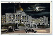 1923 State House By Moonlight Building Classic Car Tower Flag Boston MA Postcard picture