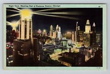 Chicago, IL-Illinois, Part Of Business District Night View , Vintage Postcard picture