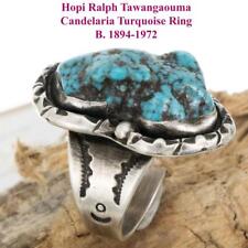 RALPH TAWANGAOUMA Hopi Ring Candelaria Turquoise Cold Chisel Work 9.5 Vintage Ol picture