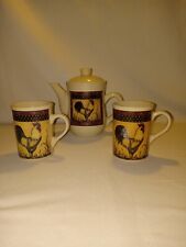 Vintage Rooster Tea/coffee Pot And 2 Cups picture