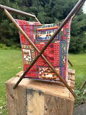 Vintage MCM Retro Wooden Folding Frame Sewing Basket Yarn Caddy Holder Knitting picture