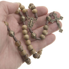 Catholic Rosary Beads Wood Strong Cord Miraculous Center Men Women Brown picture